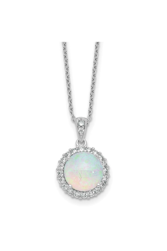 Cheryl M Sterling Silver Rhodium-plated Polished Lab Created Opal and CZ Halo Circle 16 Inch with 2 Inch Extension Necklace