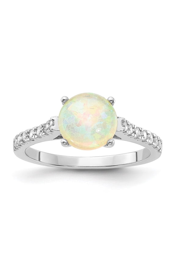Cheryl M Sterling Silver Rhodium-plated Polished Lab Created Opal and CZ Ring