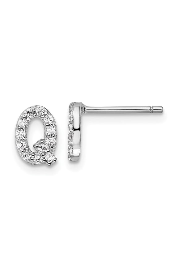 Cheryl M Sterling Silver Rhodium-plated Polished Letter Q CZ Initial Post Earrings