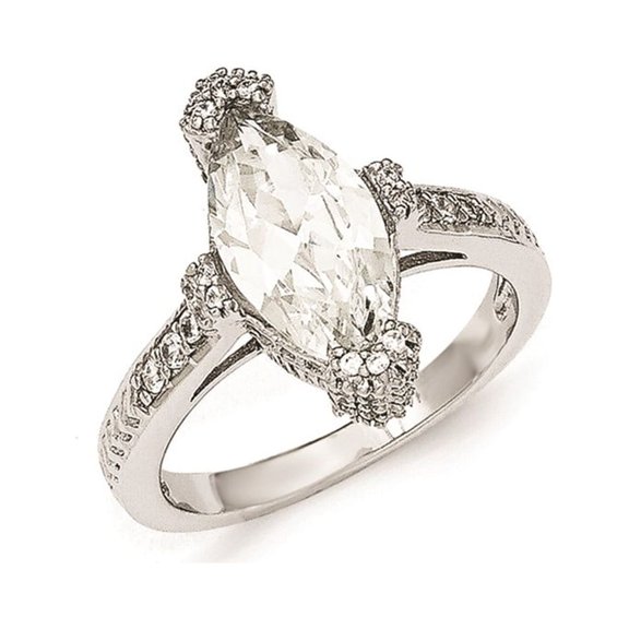 Cheryl M Sterling Silver Textured CZ Marquise Ring