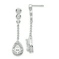 thumbnail image 1 of Cheryl M Sterling Silver Rhodium-plated Brilliant-cut CZ Bezel & Teardrop Halo Post Dangle Earrings, 1 of 3