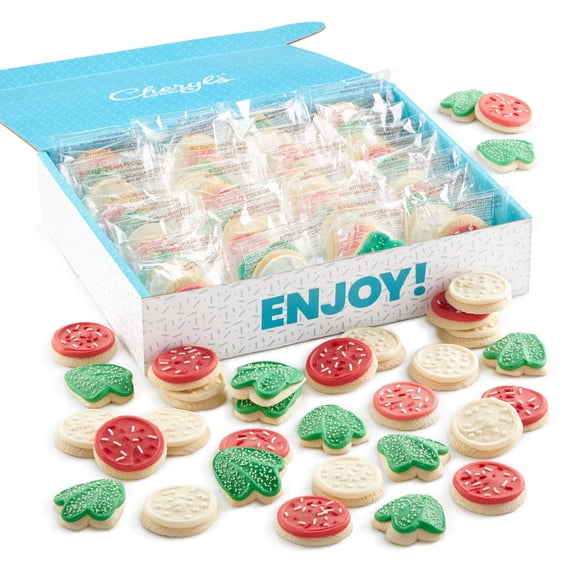Cheryl's Cookies Bow Gift Box 72 Holiday Buttercream-Frosted Cutout Cookies, Individually Wrapped, Gourmet, & Fresh Delivery Christmas Cookies, Holiday Party Platter, Gift for Large Groups