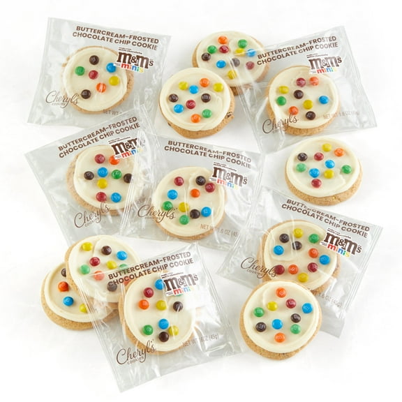Cheryl's Cookies Chocolate Chip Cookies with M&MS Minis Milk Chocolate Candies, Buttercream-Frosted, Kosher, Signature Gift Box, Individually Wrapped, Gourmet, Handmade, Any Occasion, Family,