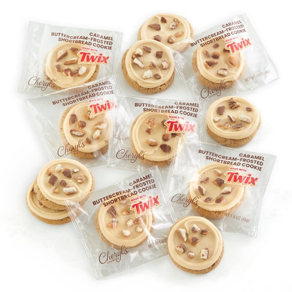 Cheryl's Cookies Caramel Buttercream-Frosted Shortbread Cookies with TWIX® Cookie Bar Pieces, Kosher, Signature Gift Box, Individually Wrapped, Gourmet, Handmade, Any Occasion, Family, Friends,