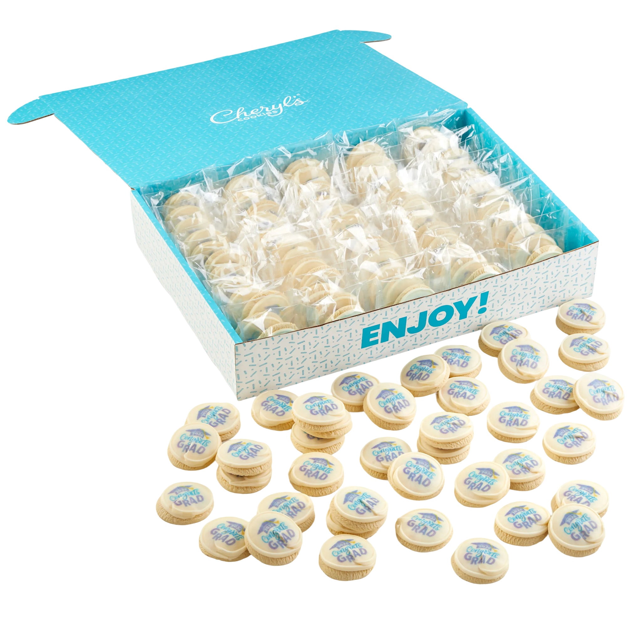 Cheryl's Cookies® Congrats Grad, Graduation Cookie Gift Box, with 100 Buttercream Frosted Sugar Cookies, Individually Wrapped, Gift for Grads, Family, Friends, Loved Ones