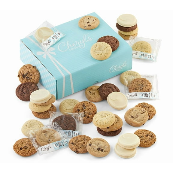 Cheryl's Cookies Assorted Cookie Gift Box w/ 36 Individually Wrapped Chocolate Chip, Oatmeal Raisin, Chocolate, & Sugar Cookies Handmade, Perfect for Any Occasion, Family & Friends, Loved Ones