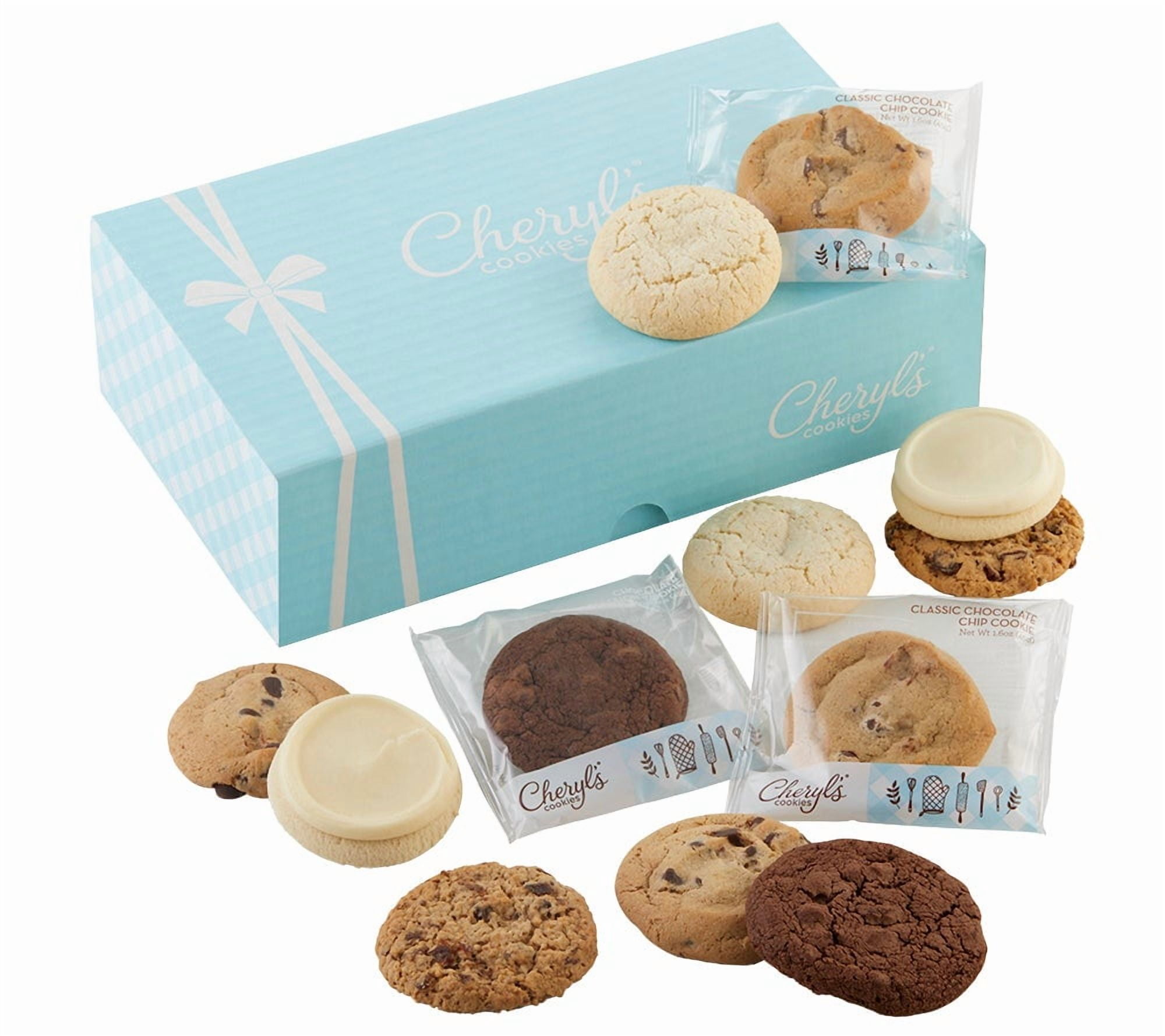 Cheryl's Cookies Cookie Gift Box w/ 12 Assorted Cookies, Chocolate Chip, Oatmeal Raisin, Chocolate, Sugar & Buttercream Frosted Individually Wrapped, Gourmet, Handmade, Any Occasion, Family, Friends