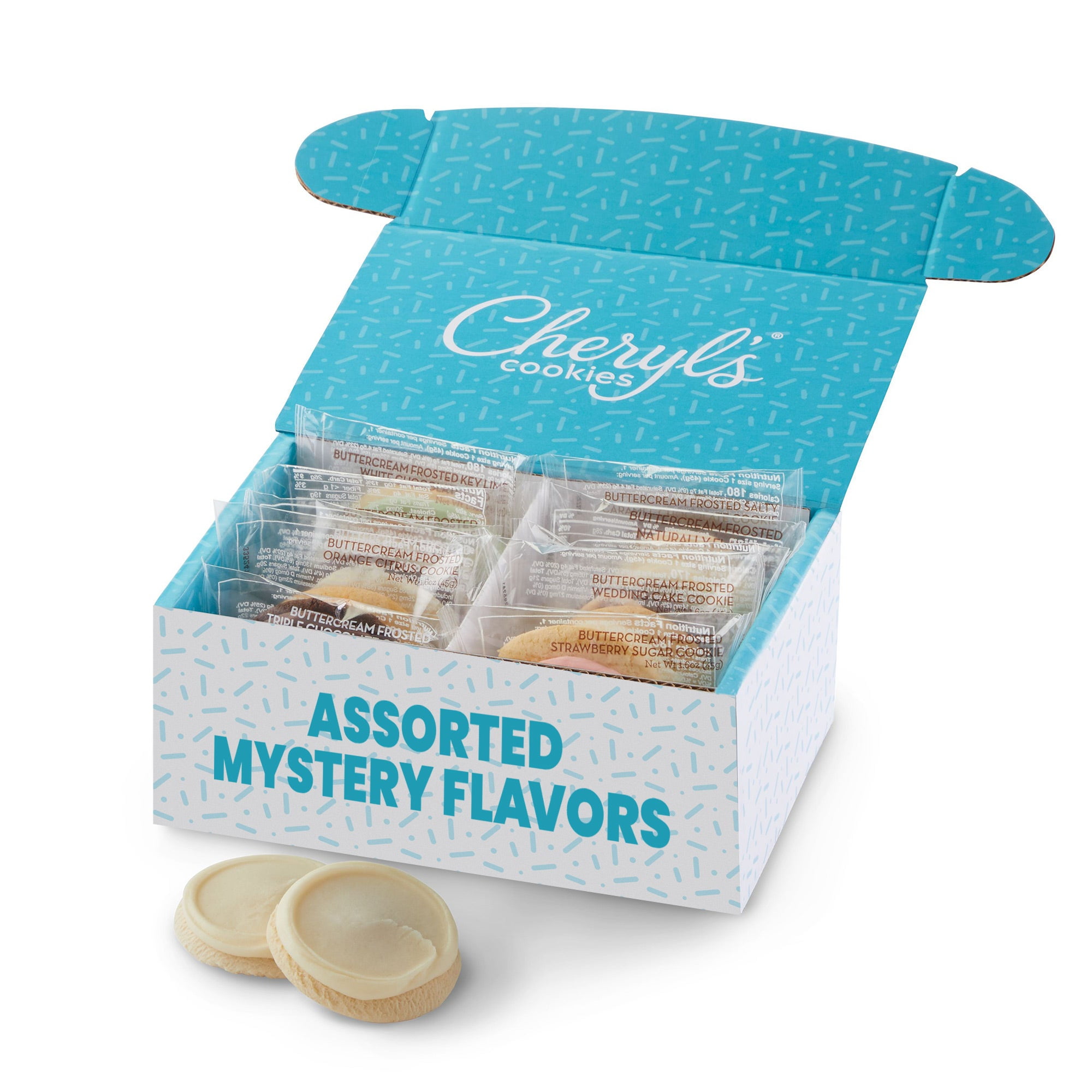 Cheryl's Cookies Cookie Gift Box w/ 12 Surprise Mystery, Assorted Buttercream Frosted Sugar Cookies, Individually Wrapped, Gourmet, Handmade, Any Occasion, Birthday, Family, Friends, Loved Ones