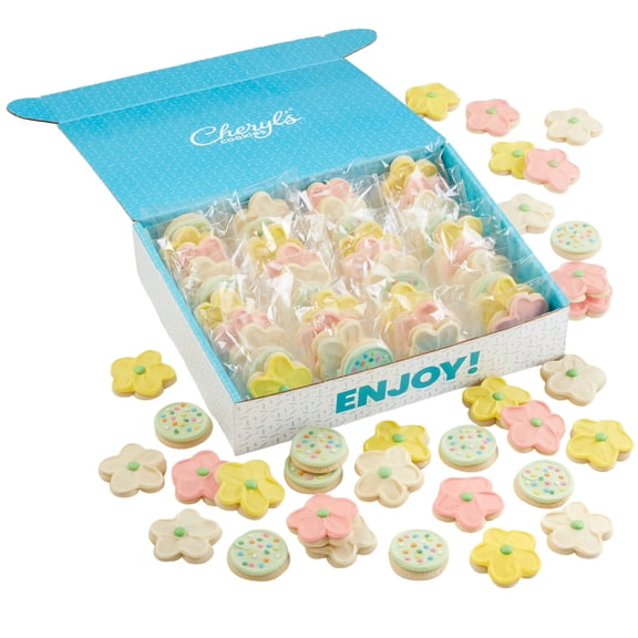 Cheryl's Cookies Cookie Gift Baskets, Spring Cookie Gift Box w/ 72 Buttercream-Frosted Flower Shaped Sugar Cookies, Individually Wrapped, Gourmet, Handmade, Perfect for Any Occasion, Family & Friends