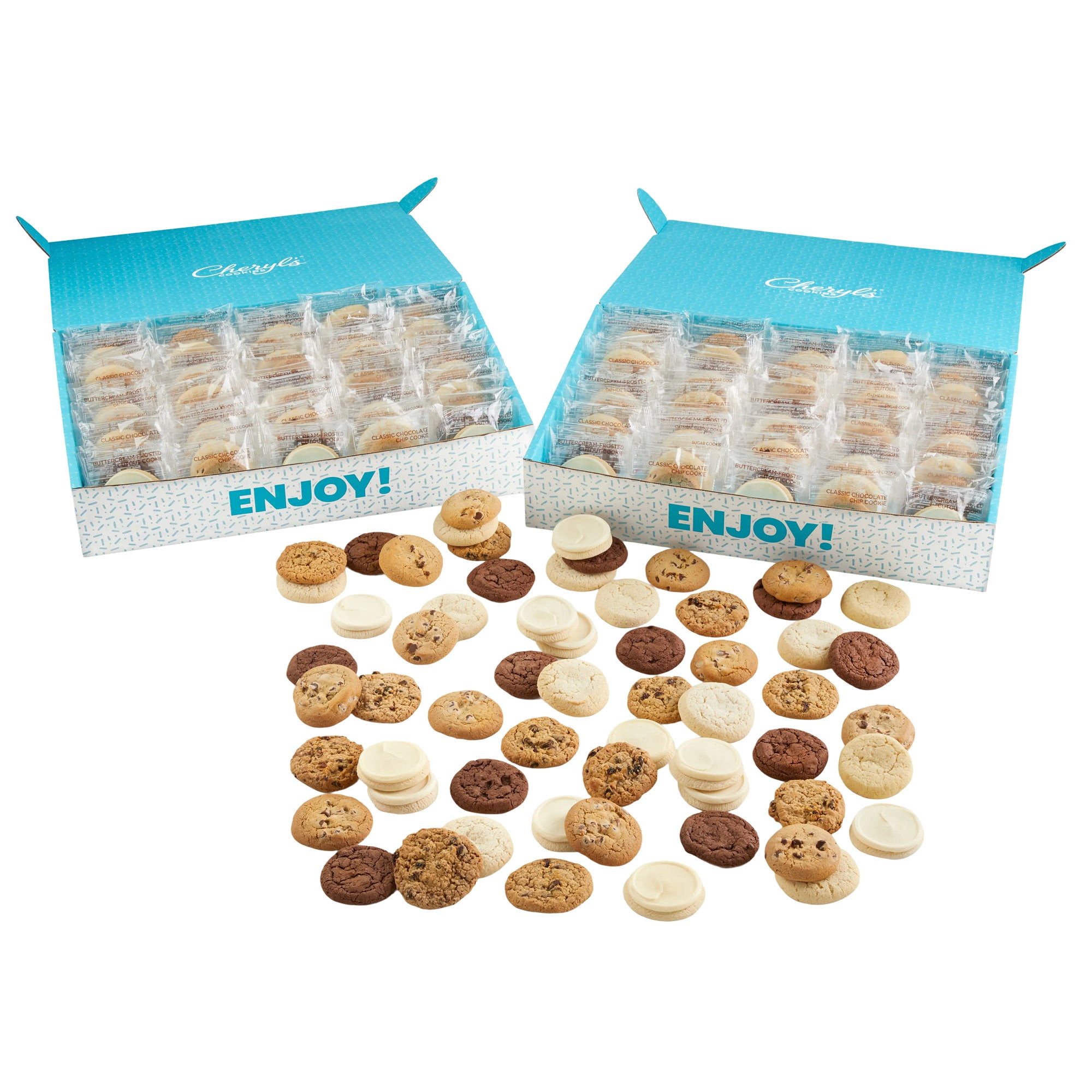 Cheryl's Cookies® Cookie Gift Box w/ 200 Assorted Cookies, Chocolate Chip, Oatmeal Raisin, Chocolate, Sugar & Buttercream Frosted Individually Wrapped, Gourmet, Handmade, Any Occasion, Family, Friends