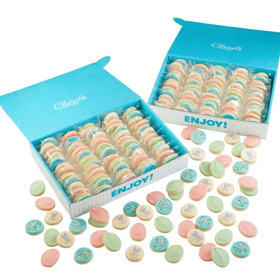 Cheryl's Cookies Easter or Spring Gift Box, with 200 Buttercream-Frosted Sugar Cookies, Individually Wrapped, Easter or Spring Gift for Loved Ones, Family, Friends