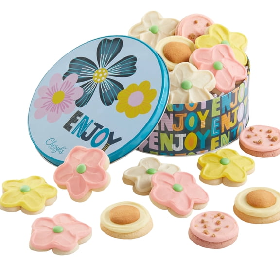 Cheryl's Cookies Floral Garden Cookie Gift Tin, with 16, Buttercream-Frosted Sugar and Raspberry Cheesecake Crumb Cookies, Individually Wrapped, for Any Occasion, Loved Ones, Family, Friends,