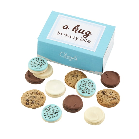 Cheryl's Cookies Hug in Every Bite Cookie Box, with 12 Buttercream-Frosted Sugar and Oatmeal Raisin Cookies , Individually Wrapped, for Any Occasion, Loved Ones, Family, Friends, Coworkers