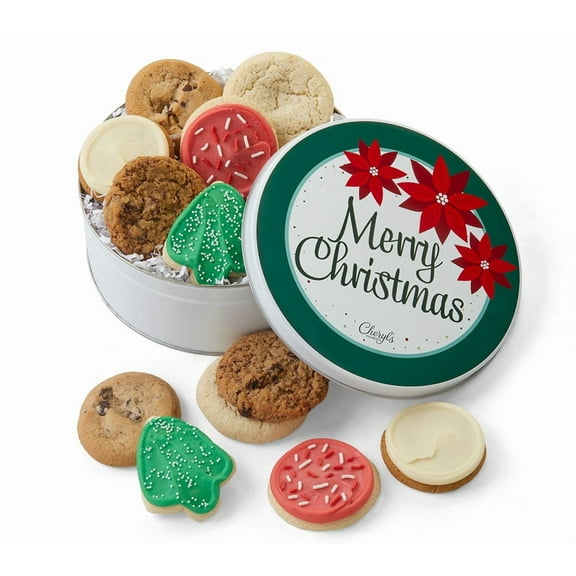 Cheryl's Cookies® Merry Christmas Gift Tin with 12 Assorted Holiday Cookies, Individually Wrapped, Gourmet, & Fresh Delivery – Christmas Cookie Tin, Holiday Gift for Teachers, Friends, & Family