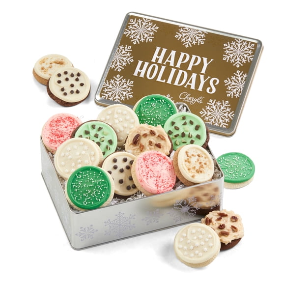 Cheryl's Cookies Metallic Holiday Gift Tin, 16 Buttercream-Frosted Cookies