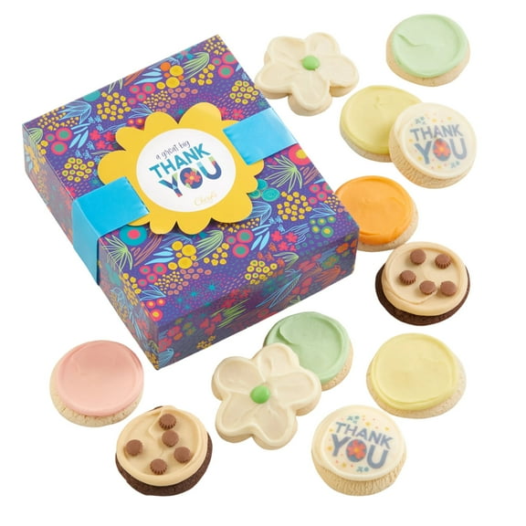 Cheryl's Cookies Thank You Cookie Gift Box, Appreciation Cookie Gift Box, with 12 Buttercream-Frosted Sugar Cookies, Individually Wrapped, Gift for Family, Friends, Coworkers