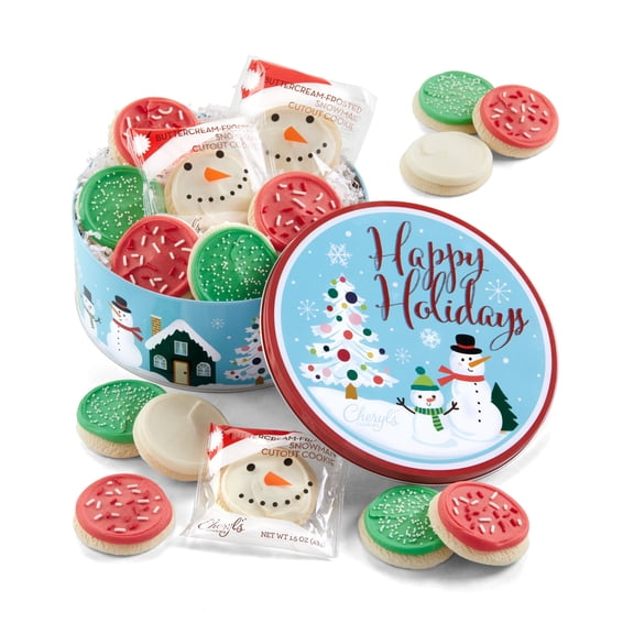 Cheryl's Cookies Whimsical Holiday Gift Tin, 16 Buttercream-Frosted Cutout Cookies