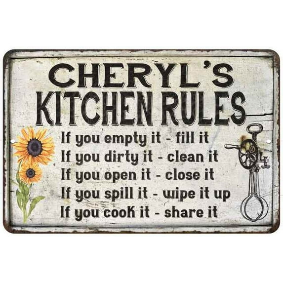 Cheryl's Kitchen Rules Chic Sign Vintage Decor 8 x 12 High Gloss Metal 208120032062