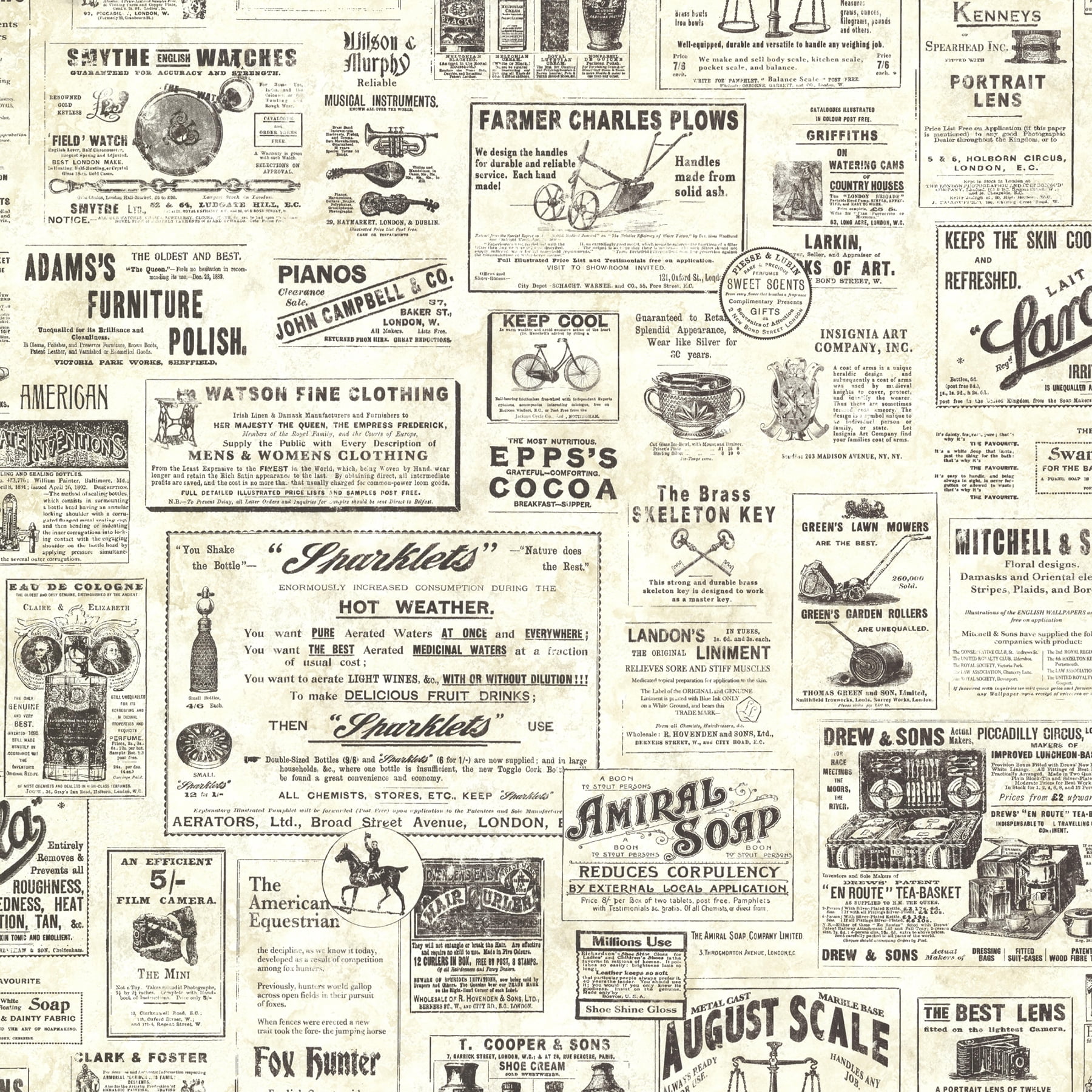 Chesapeake Adamstown Cream Vintage Newspaper Prepasted Non Woven
