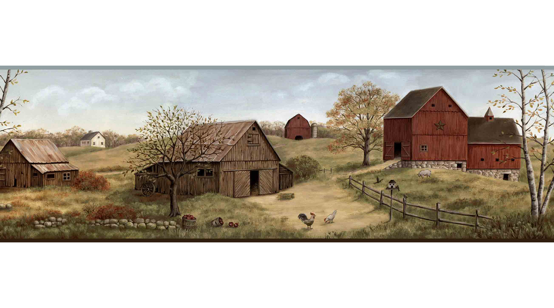 Chesapeake Alanna Blue Farmstead Border Prepasted Easy Walls Wallpaper