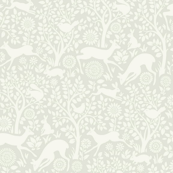 Chesapeake Anahi Light Grey Forest Fauna Prepasted Easy Walls Wallpaper, 20.5-in by 33-ft, 56.4 sq. ft.