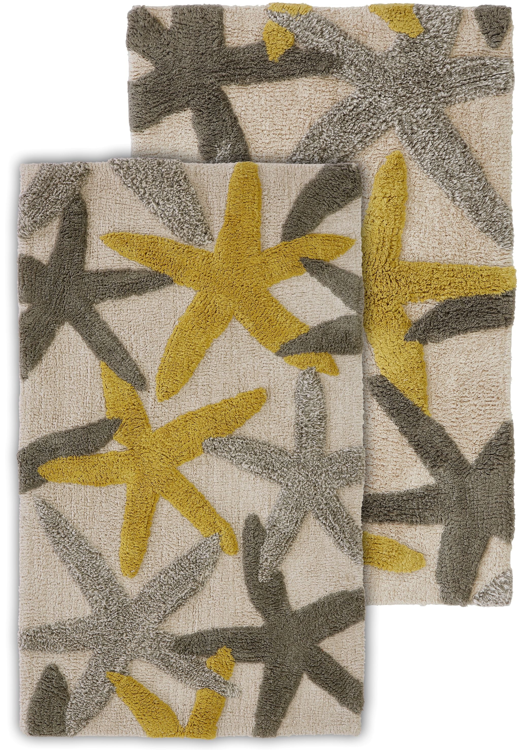 Ariel Beige and Gray Cotton Star Bath Rug Set