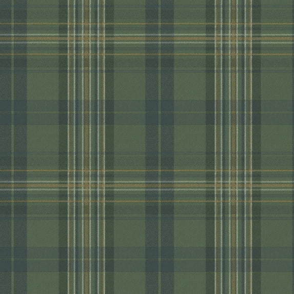 Chesapeake Austin Green Plaid Prepasted Non Woven Blend Wallpaper, 20.5-in by 33-ft, 56.4 sq. ft.