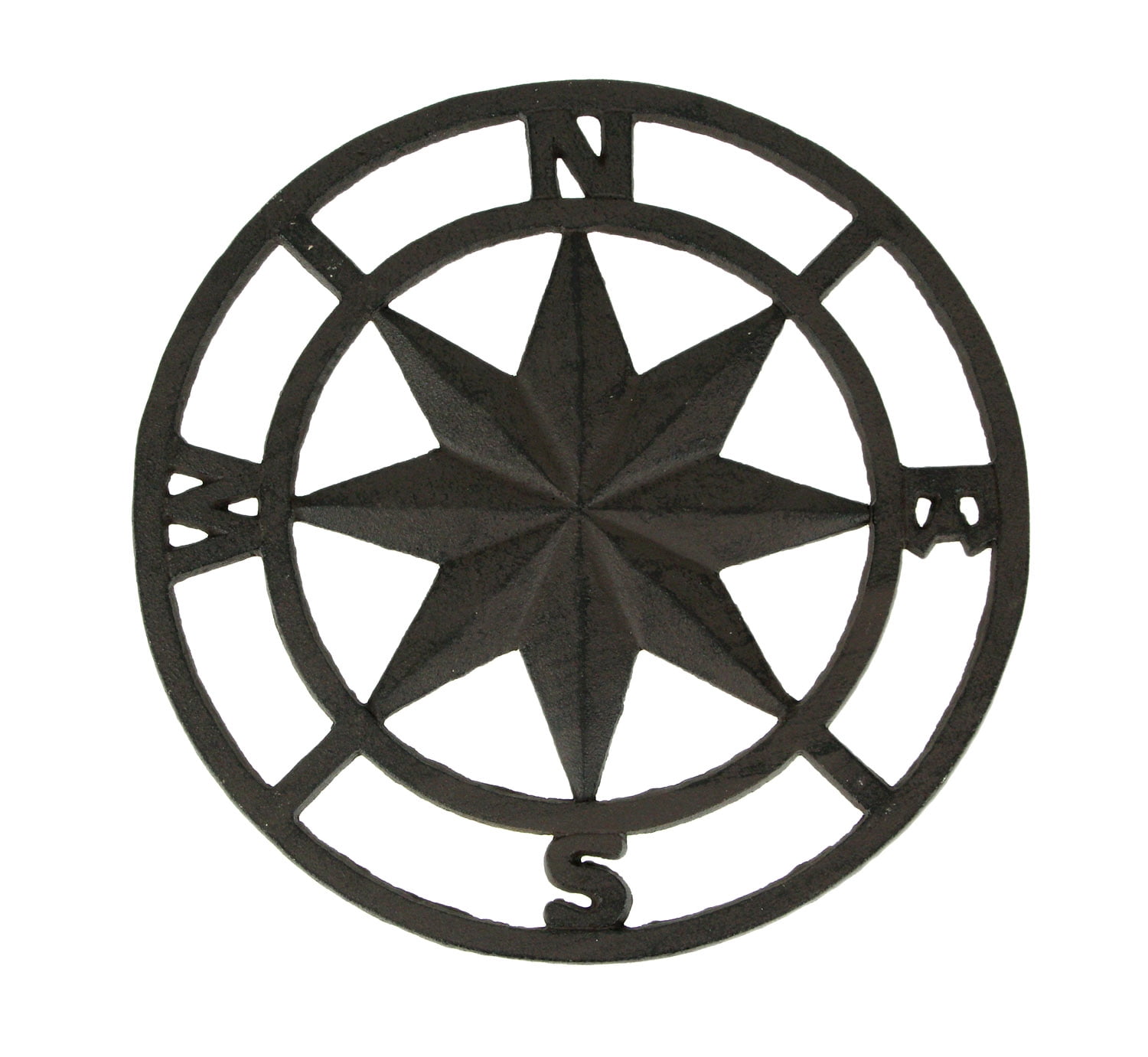 Brown Cast Iron Nautical Compass Rose Wall Sculpture
