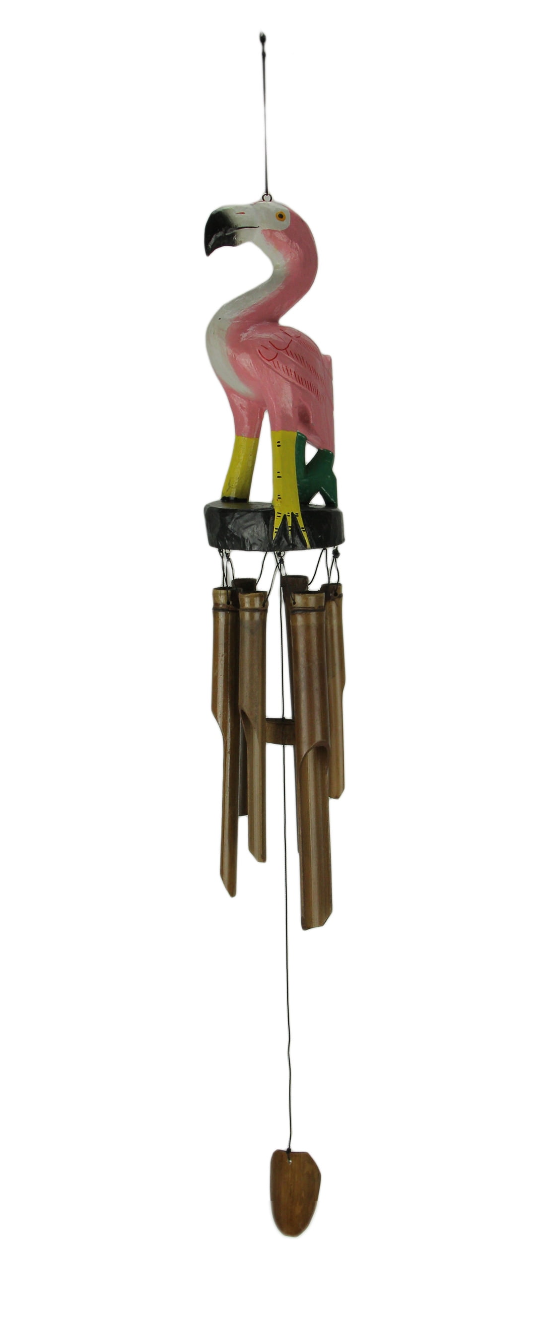 Chesapeake Bay Hand Carved Wood and Bamboo Tropical Pink Flamingo  Wind Chime