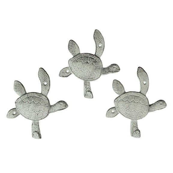 Chesapeake Bay Ltd 6 inch White Cast Iron Sea Turtle Wall Hook Towel Rack (Set of 3)