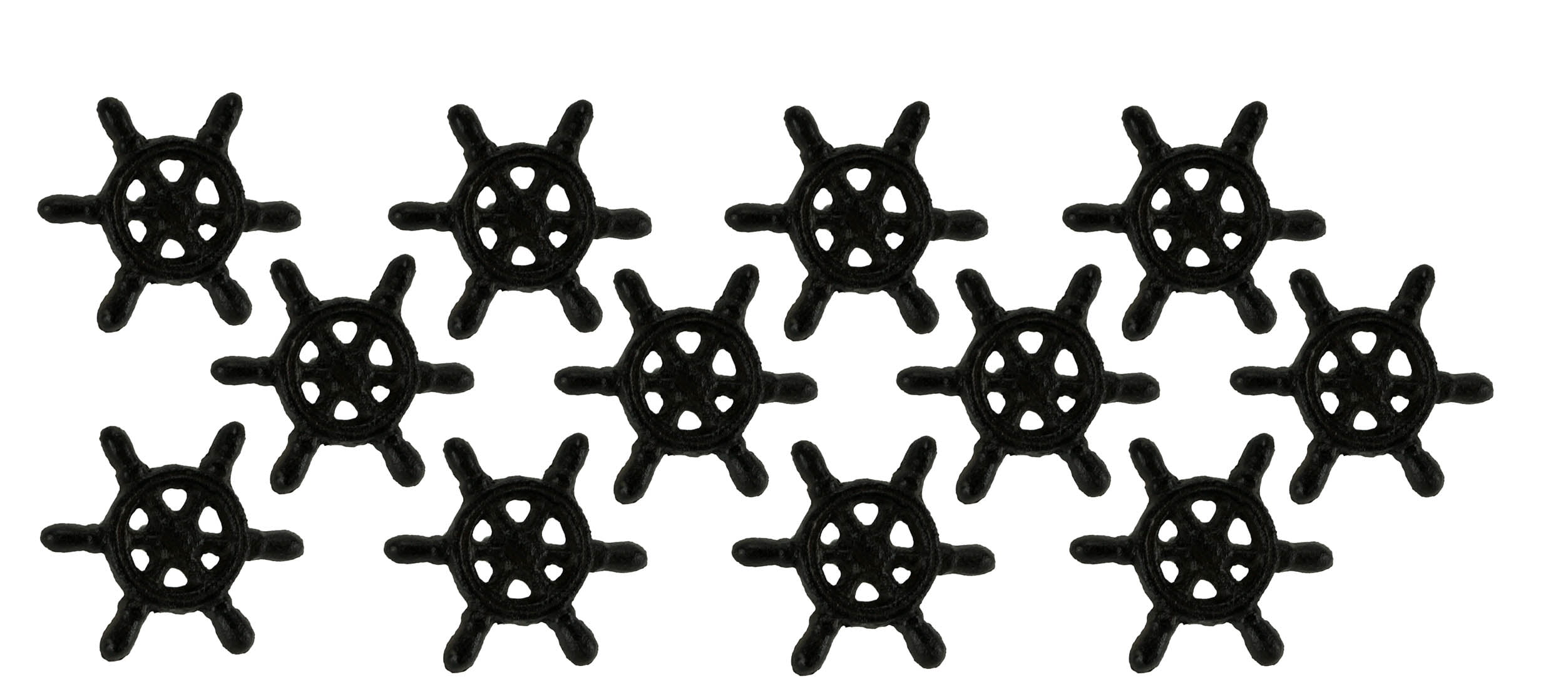 Dark Brown Distressed Cast Iron Nautical Ship Wheel Knob Set