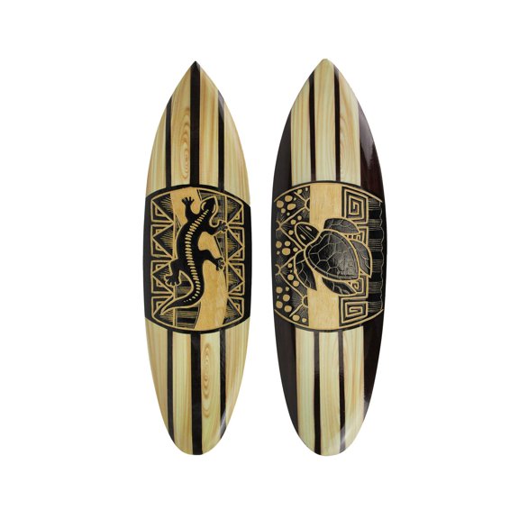 Chesapeake Bay Ltd Carved Wood Surfboards Tiki Lizard Turtle Wall Hanging Art (Set Of 2)