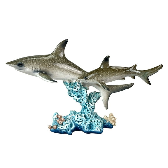 Chesapeake Bay Ltd Double Sharks on Coral Statue 10" Hand-Painted Ocean Marine Decor