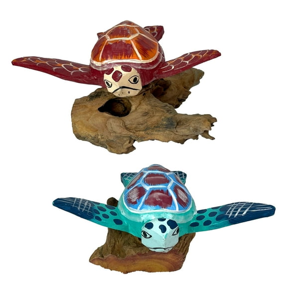 Chesapeake Bay Ltd Handcrafted Sea Turtle Sculptures Set, Coastal Wood Ocean Decor, Set of 2
