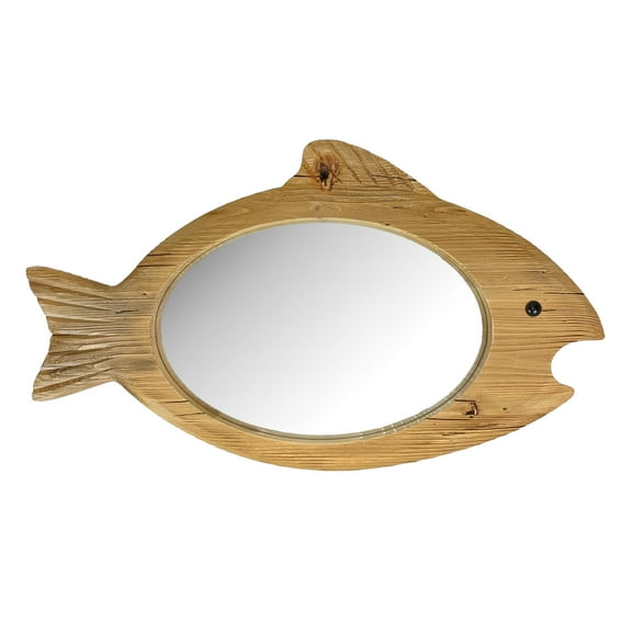 Chesapeake Bay Ltd. Rustic Wood Fish Shaped Wall Mirror Coastal Nautical Beach House Decor