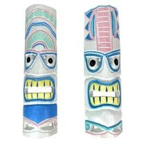 Chesapeake Bay Ltd. Set of 2 - 20" Pastel Pink & Blue Tiki Masks Wood Wall Decor Indoor/Outdoor - White - Size 20 inch