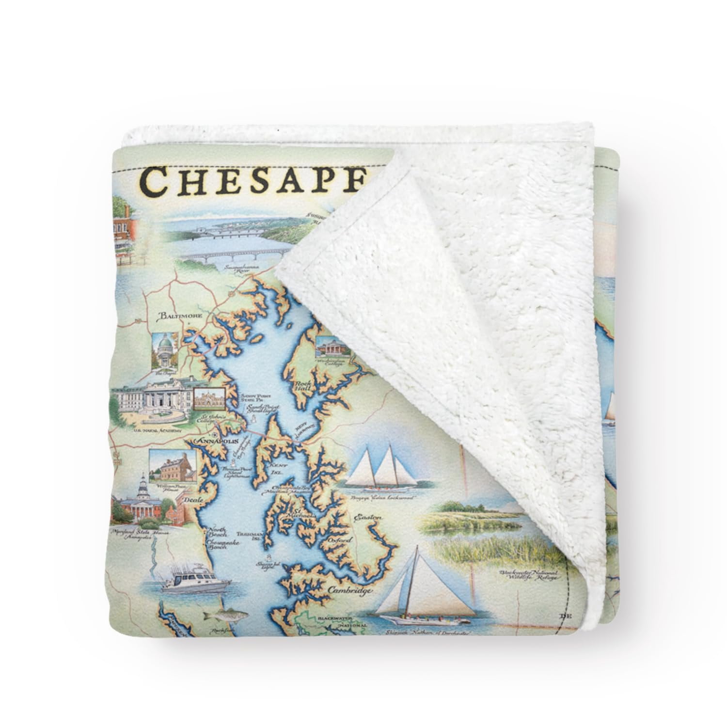 XPLORER MAPS Chesapeake Bay Map Fleece Blanket - Thumbnail 5