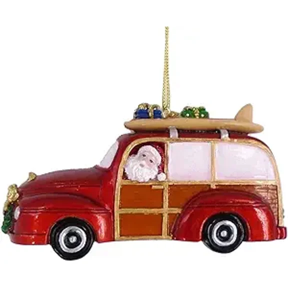Chesapeake Bay Resin Santa in a Beach Cruiser Hanging Ornament 3.5 Inches