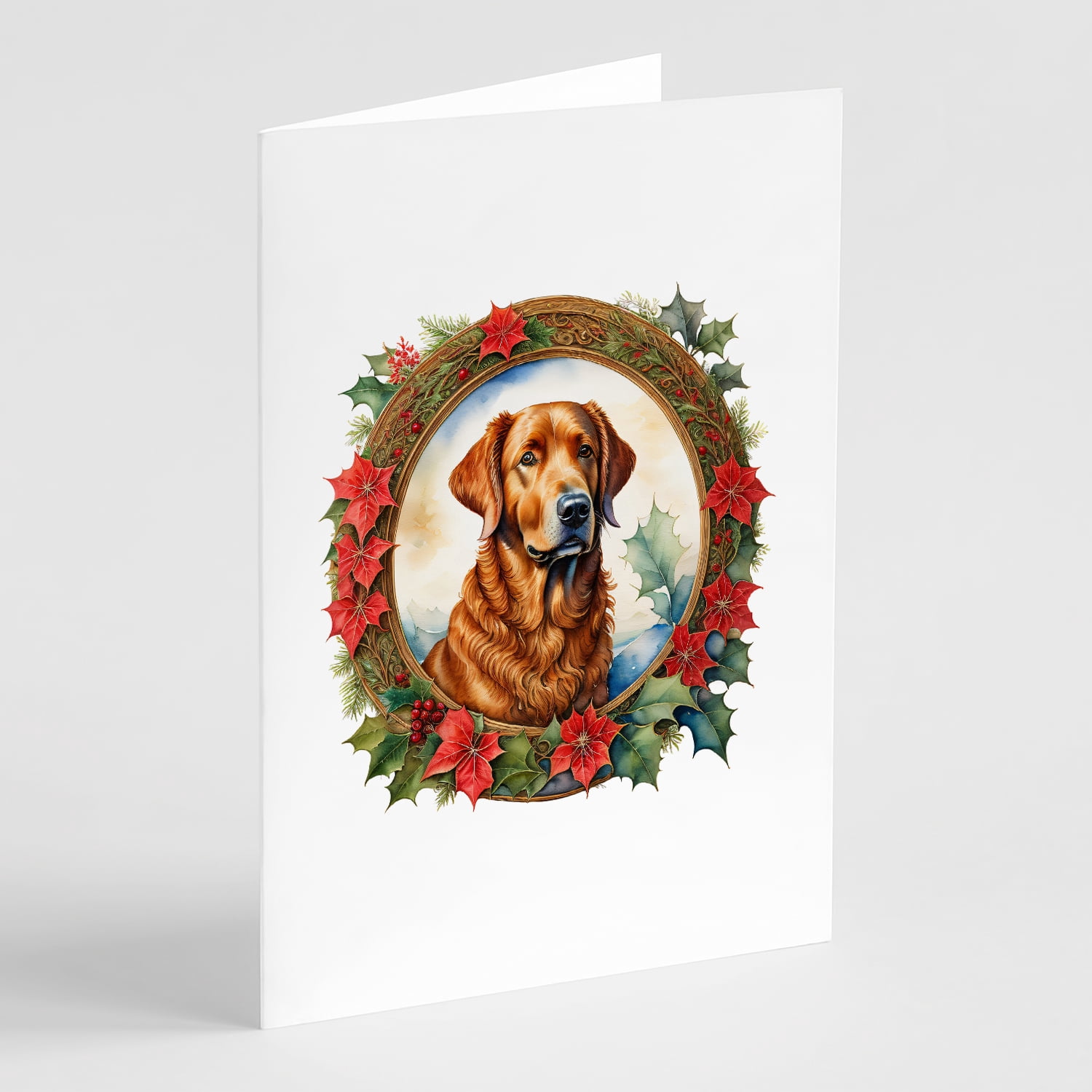 Chesapeake Bay Retriever Christmas Flowers Greeting Cards Pack of 8 7 in x 5 in