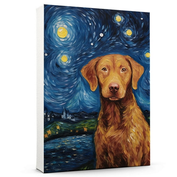 Chesapeake Bay Retriever Dog Canvas Wall Art - Starry Night Van Gogh Dog Canvas Print Dog Sayings Painting Home Office Wall Decor Framed Dog Lover Gift