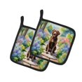 thumbnail image 1 of Chesapeake Bay Retriever Spring Path Pair of Pot Holders 7.5 in x 7.5 in, 1 of 5