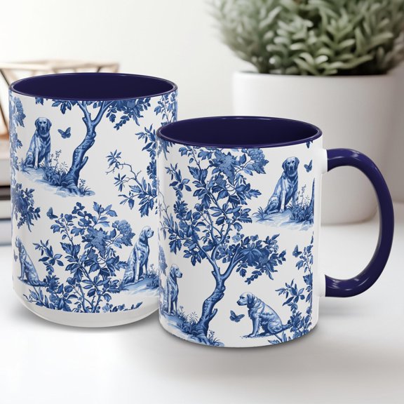Chesapeake Bay Retriever Toile Mug - Blue French Toile Coffee Cup for Chessie Lovers, Dog Chinoiserie Drinkware Toile de Jouy Gift Tea Cup