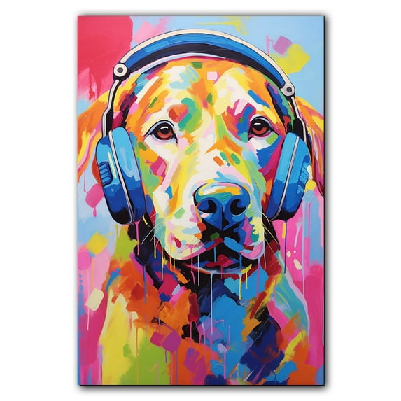 Chesapeake Bay Retriever Wall Art - Funny Dog Canvas Canvas for Kids' Room 11x17inch - Colorful Puppy with Earphone Pictures Framed Ready to Hang