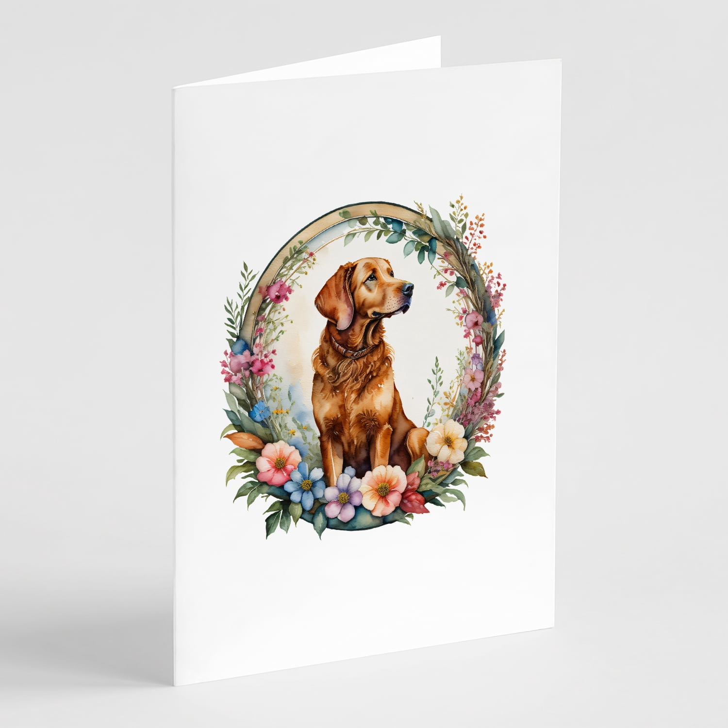 Chesapeake Bay Retriever and Flowers Greeting Cards and Envelopes Pack of 8 7 in x 5 in