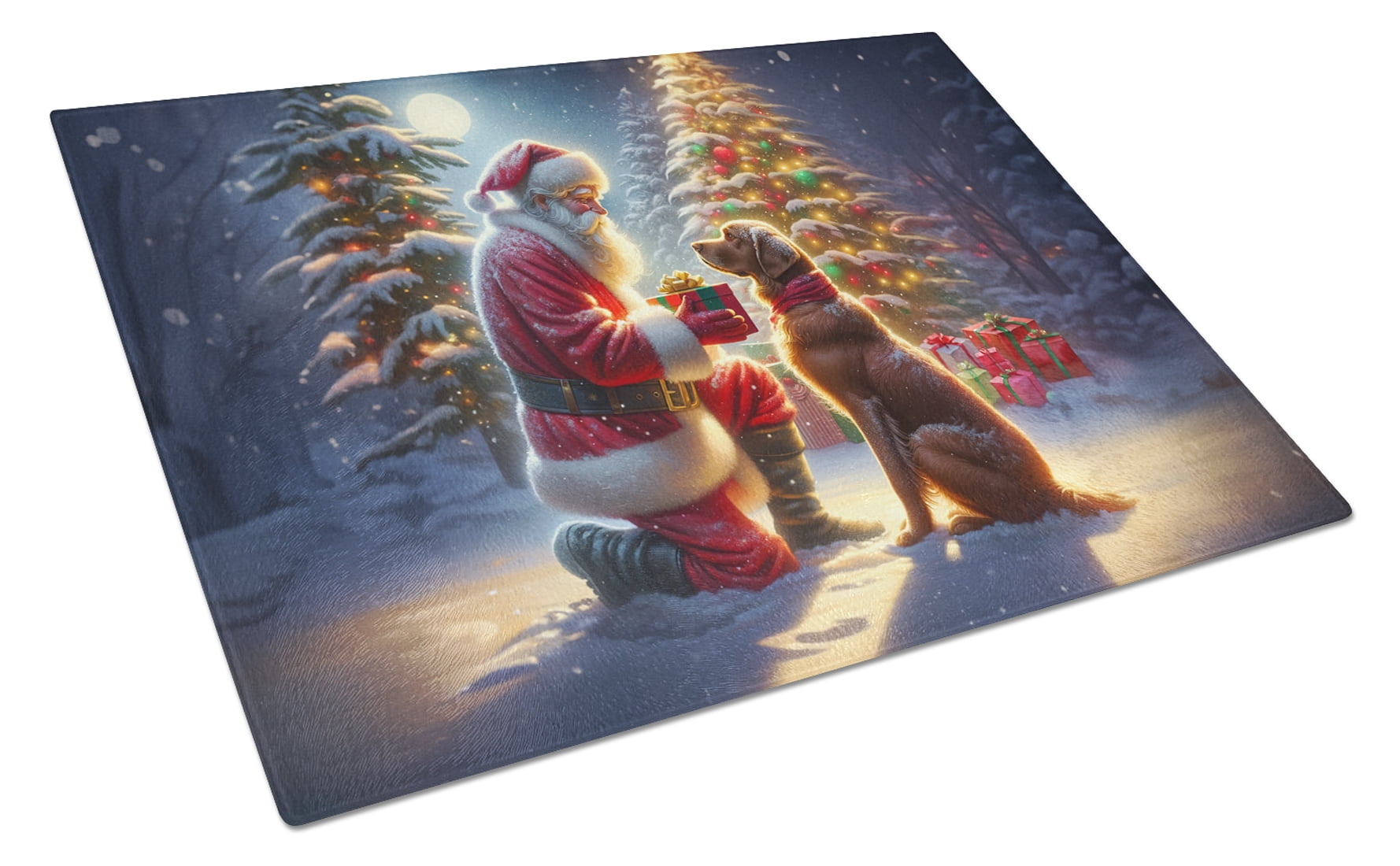 Chesapeake Bay Retriever and Santa Claus Glass Cutting Board 12 in x 15 in