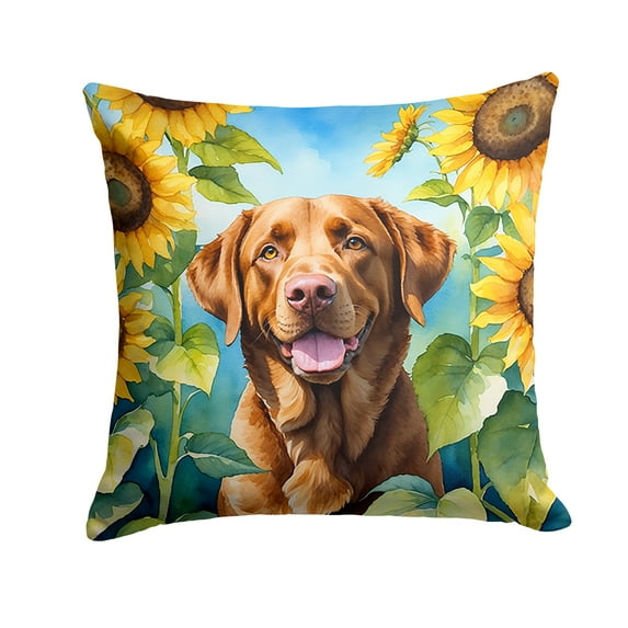 Chesapeake Bay Retriever in Sunflowers Throw Pillow 18 in x 18 in