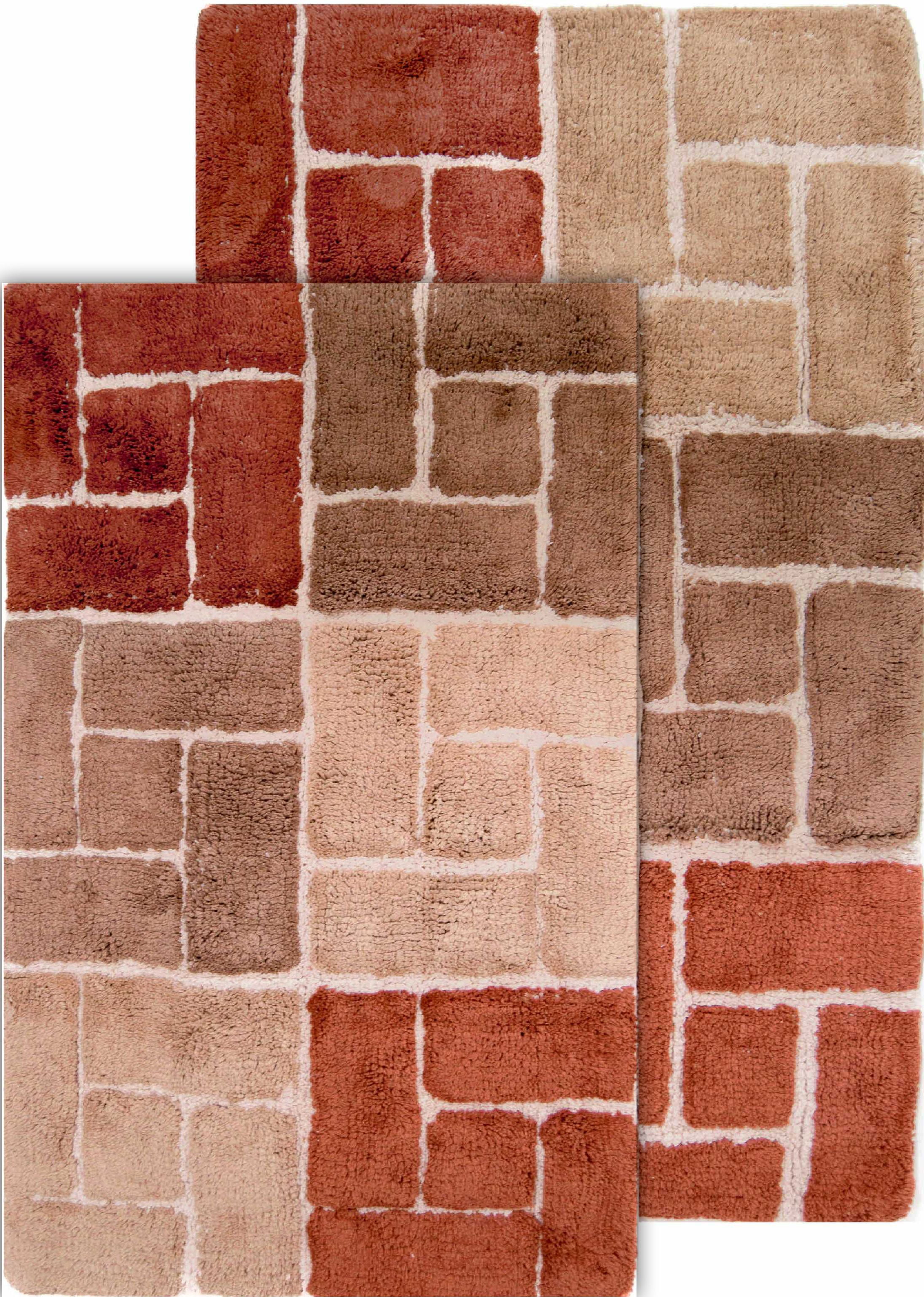 Adobe and Tan Cotton Blend Geometric Bath Rug Set