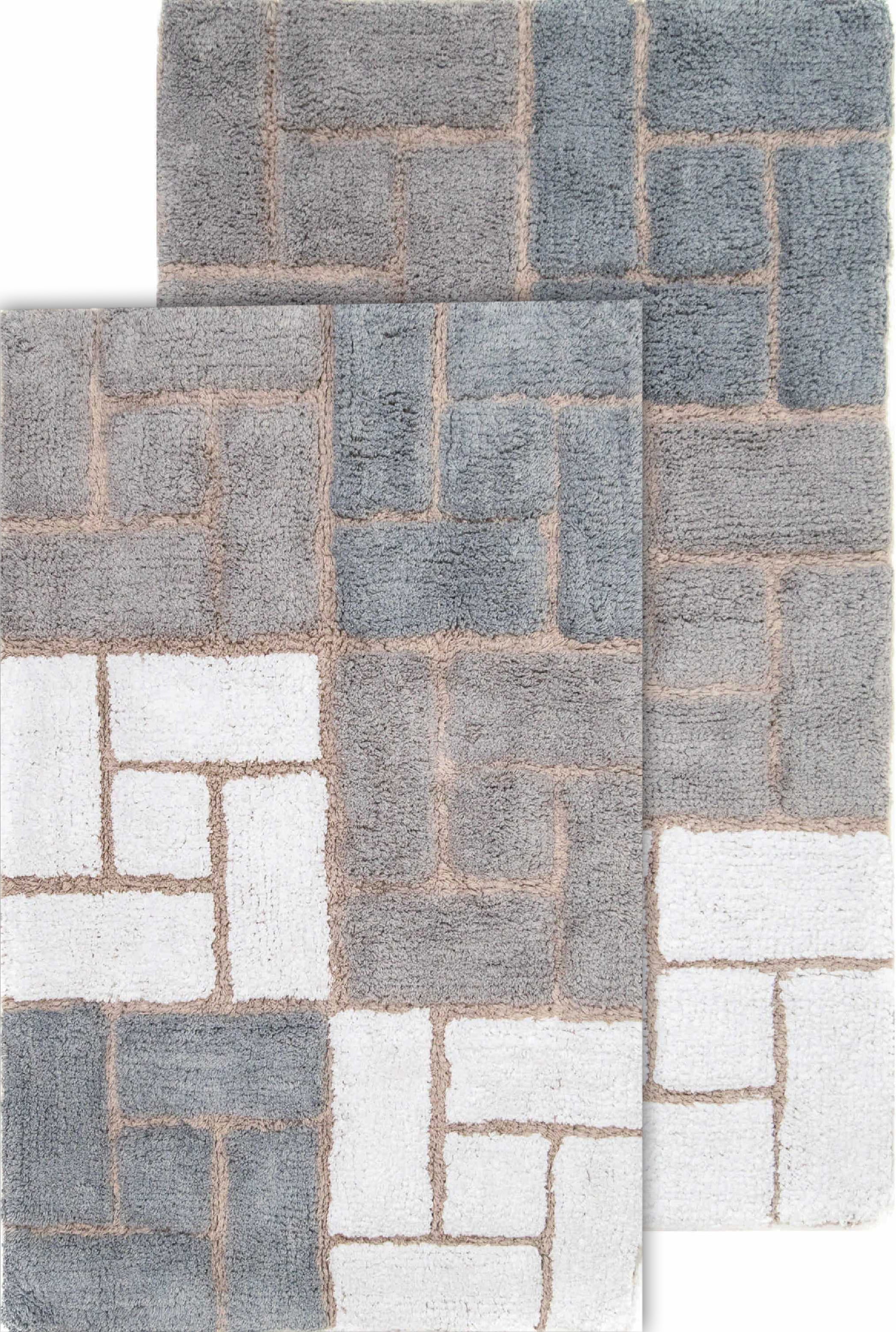 Berkeley Grey Cotton Blend Machine-Made Bath Rug Set