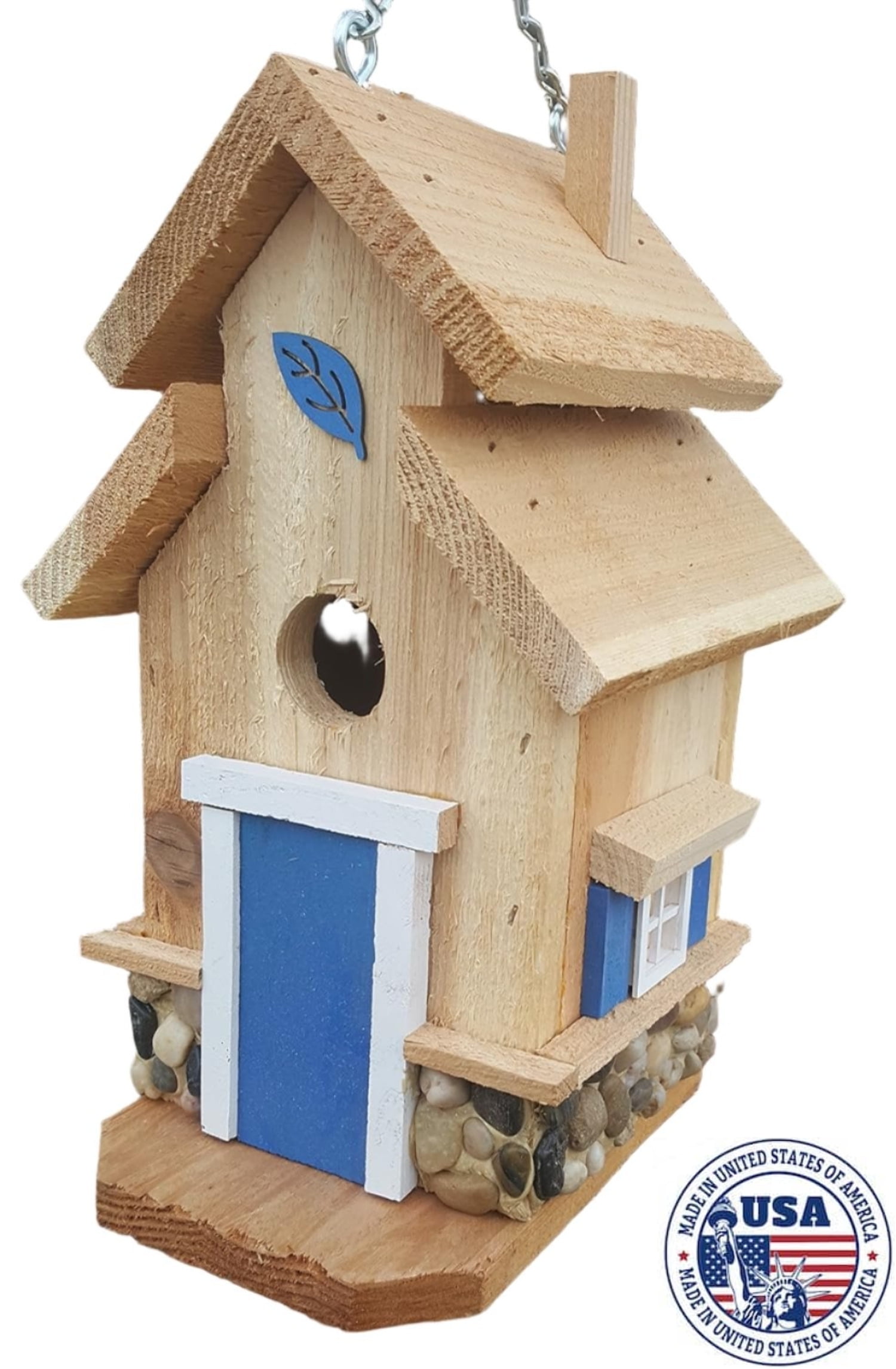 Chesapeake Bird House (Blue Trim), 13", Bird Houses by Mark, Made in USA