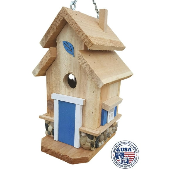 Chesapeake Bird House (Blue Trim), 13", Bird Houses by Mark, Made in USA